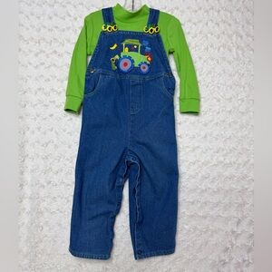 Vintage Kidzcloz Embroidered Denim Tractor overalls Shirt Set size 3 1980s
